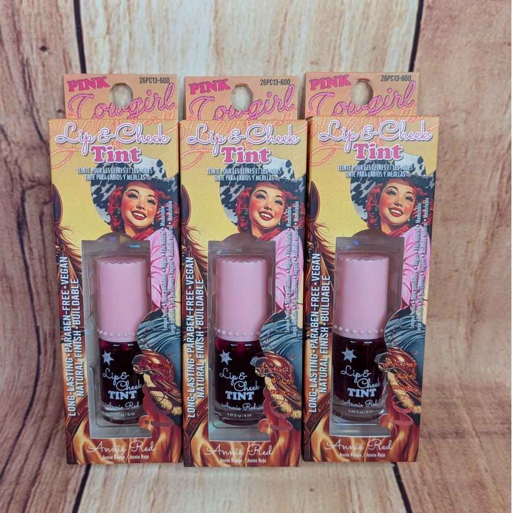 Ioni Pink Cowgirl Lip and Cheek Tint Annie Red 3 Pack Vegan Blush